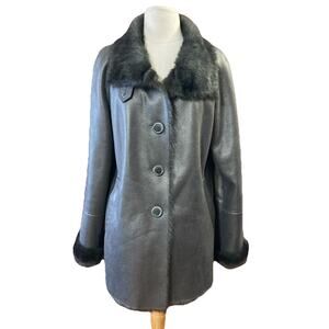 Coldwater Creek Penny Lane Coat M Faux Fur Lined Black Metallic Jacket 90s Y2K